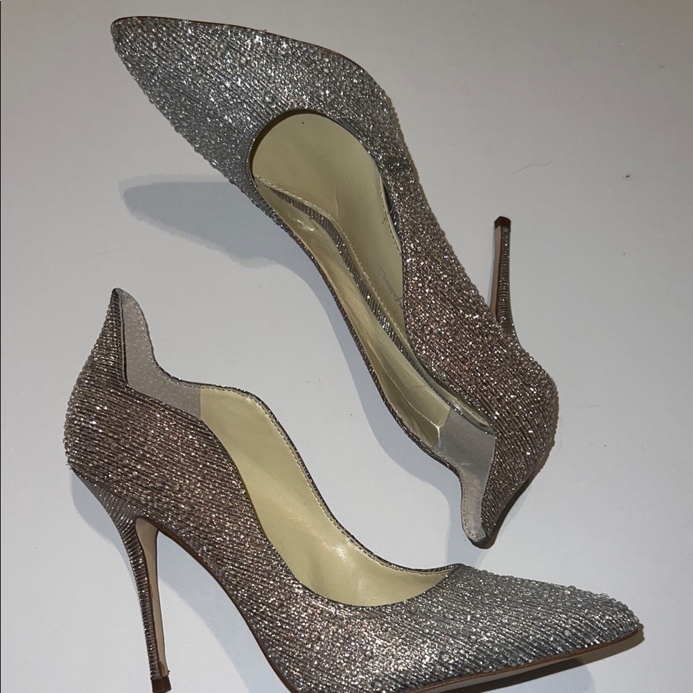 Jessica Simpson Sparkling Silver Heels Women's Size  8.5